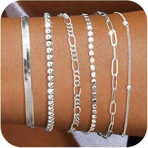 6 Piece Silver Bracelet Set High‎ Quality Dainty Bracelets